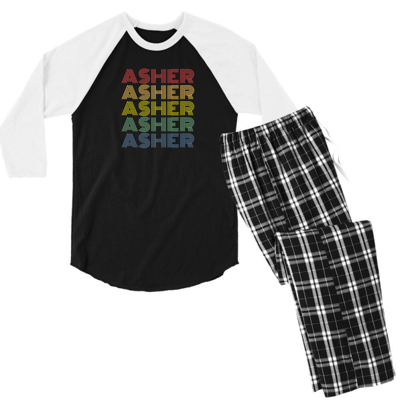 Asher Wordmark Pattern Personalized Name Retro Men's 3/4 Sleeve Pajama Set by alonentjimi9 | Artistshot