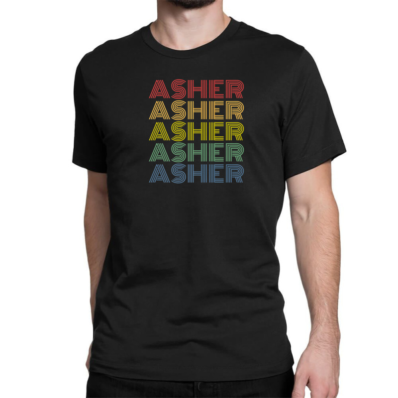 Asher Wordmark Pattern Personalized Name Retro Classic T-shirt by alonentjimi9 | Artistshot