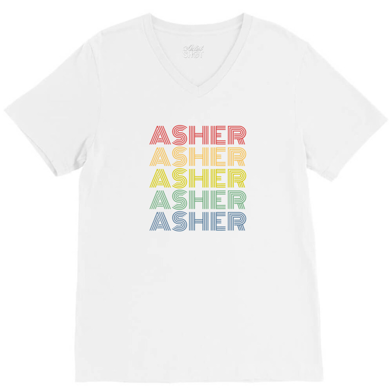 Asher Wordmark Pattern Personalized Name Retro V-Neck Tee by alonentjimi9 | Artistshot