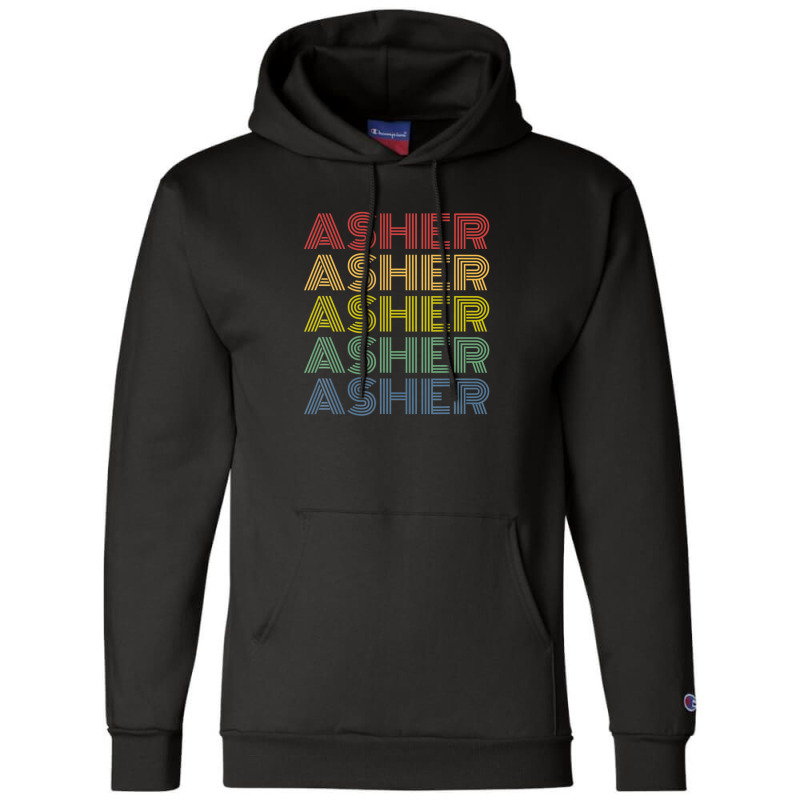 Asher Wordmark Pattern Personalized Name Retro Champion Hoodie by alonentjimi9 | Artistshot