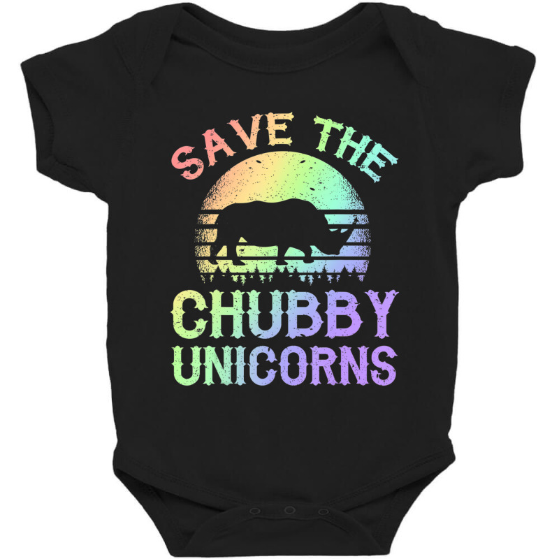 Trending Save The Chubby Unicorns Vintage Rainbow Rhino Baby Bodysuit by yumgaugeteuda | Artistshot