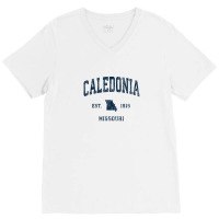 Caledonia Missouri Mo Vintage Athletic Navy Sports Design V-neck Tee | Artistshot