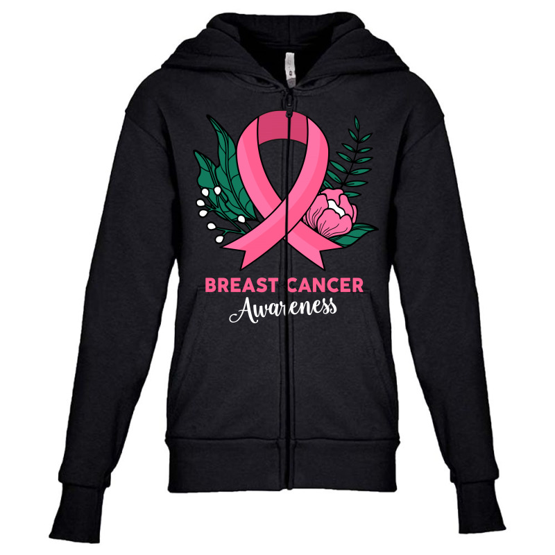 Breast Cancer Awareness With Plants Youth Zipper Hoodie | Artistshot