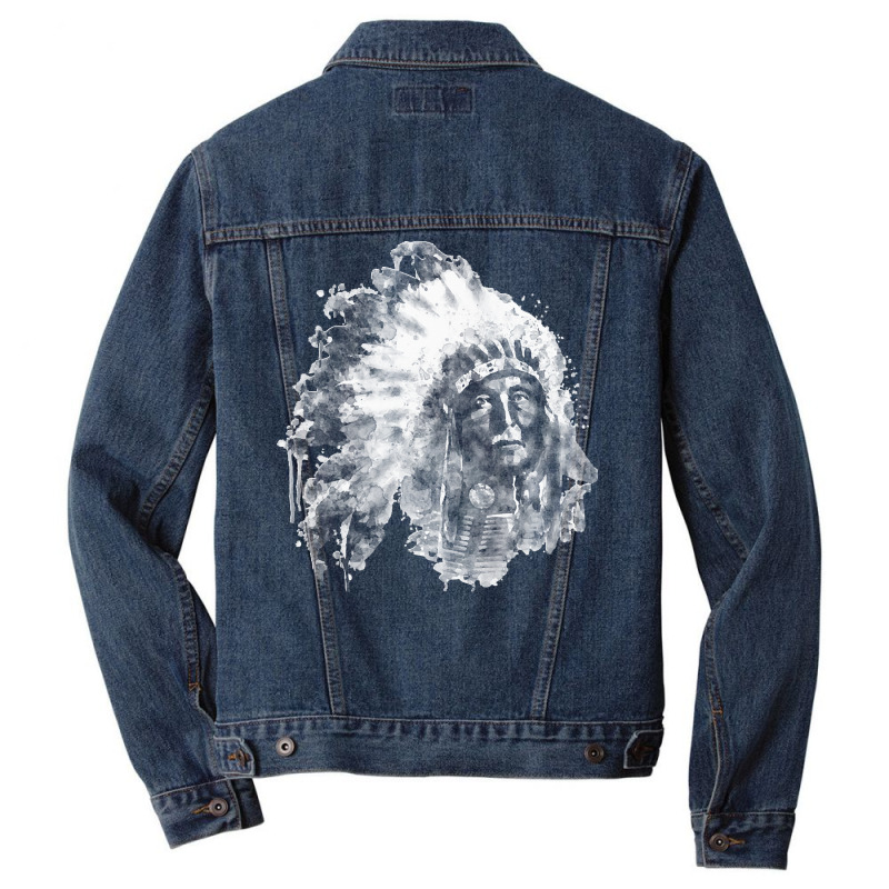 Native American Portrait T  Shirt Native American Chief Black And Whit Men Denim Jacket by bernierkaia606 | Artistshot