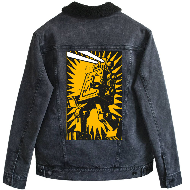 Black Robot Unisex Sherpa-Lined Denim Jacket by juncajfaldux | Artistshot