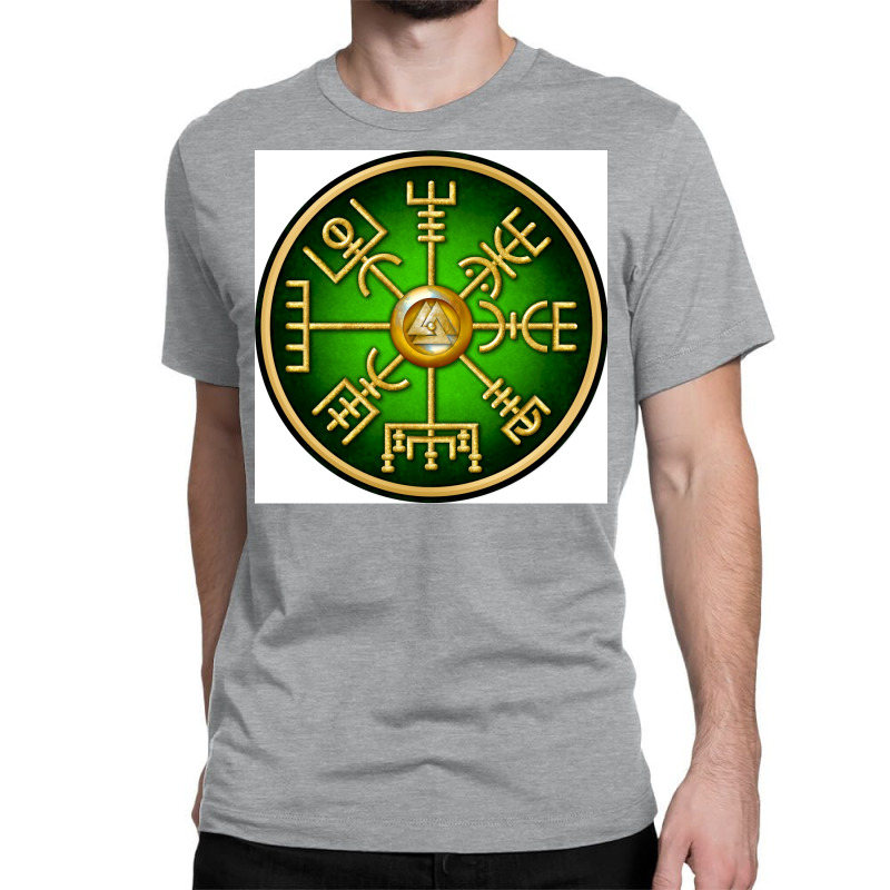 Norse Vegvisir Viking Compass Green  Music Blue Classic T-shirt by waysontrinay | Artistshot