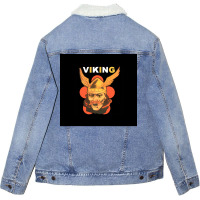 Viking Warrior With Winged Helmet And Mustache  Yellow 80s Unisex Sherpa-lined Denim Jacket | Artistshot