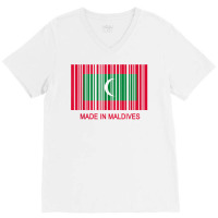 Made In Maldives Flag Barcode T Shirt V-neck Tee | Artistshot