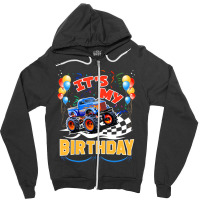 Trending It Is My Birthday Boy Monster Truck Car Party Day Kids Cute Zipper Hoodie | Artistshot