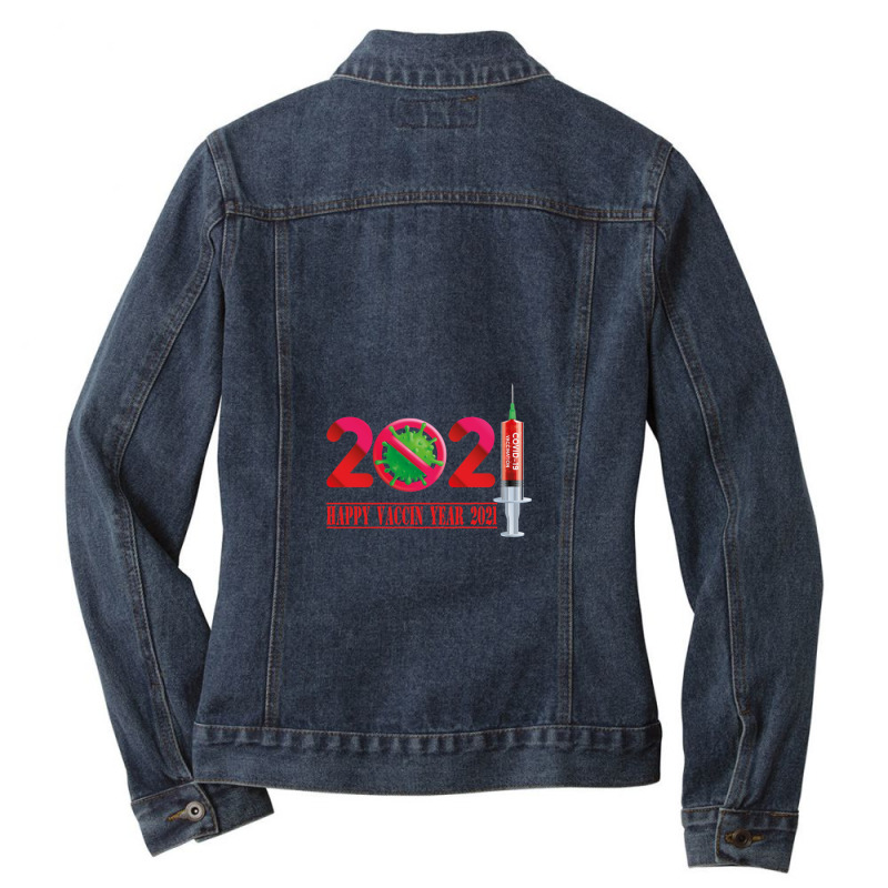 Happy Vaccin Year 2021 Ladies Denim Jacket by JosePaniagua | Artistshot