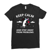 Keep Calm And Stay Away From Problems Funny Cat Drink Wine Ladies Fitted T-shirt | Artistshot