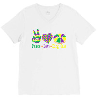 Peace Love King Cake Funny Mardi Gras Festival Party T Shirt V-neck Tee | Artistshot