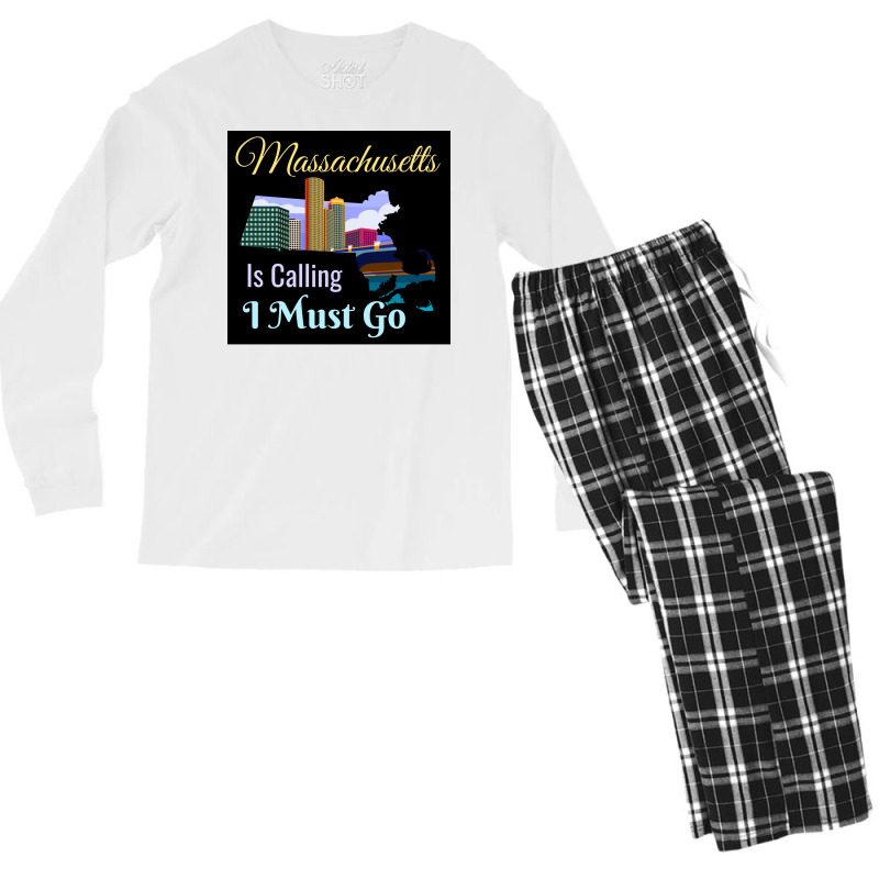 Massachusetts Is Calling I Must Go Design Poster Funny Men's Long Sleeve Pajama Set | Artistshot