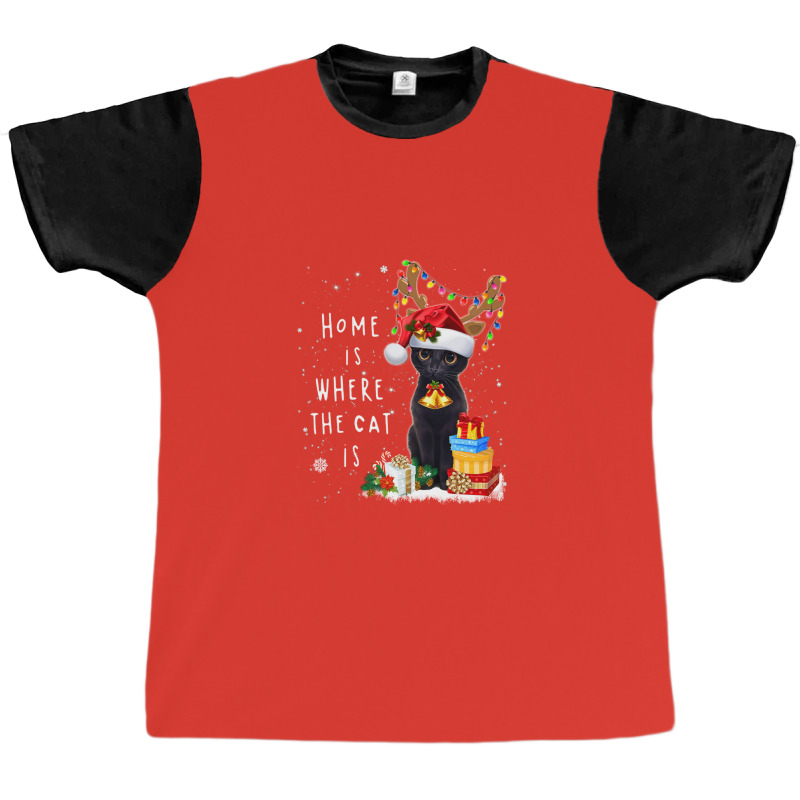 Black Cat Home Is Where The Cat Is Christmas Kitty Kitten Graphic T-shirt | Artistshot