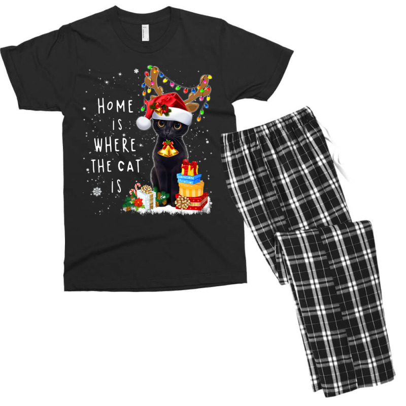 Black Cat Home Is Where The Cat Is Christmas Kitty Kitten Men's T-shirt Pajama Set | Artistshot