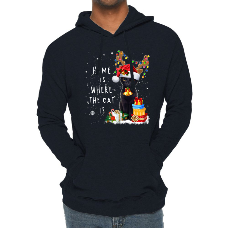 Black Cat Home Is Where The Cat Is Christmas Kitty Kitten Lightweight Hoodie | Artistshot