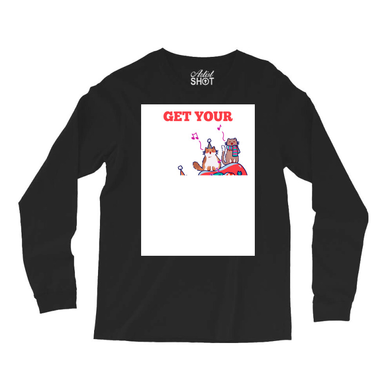 Black Cat Kitty Christmas Carol Singing Cats Guitar Kitten Cat Long Sleeve Shirts | Artistshot