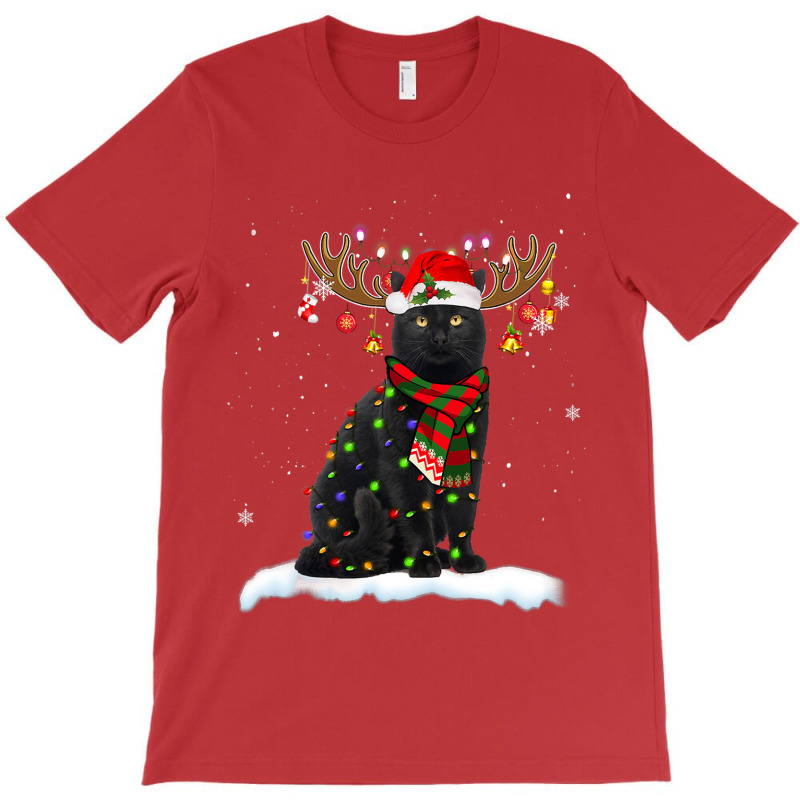 Black Cat Reindeer Christmas Light Shirt Cat Lover Christmas T-shirt | Artistshot