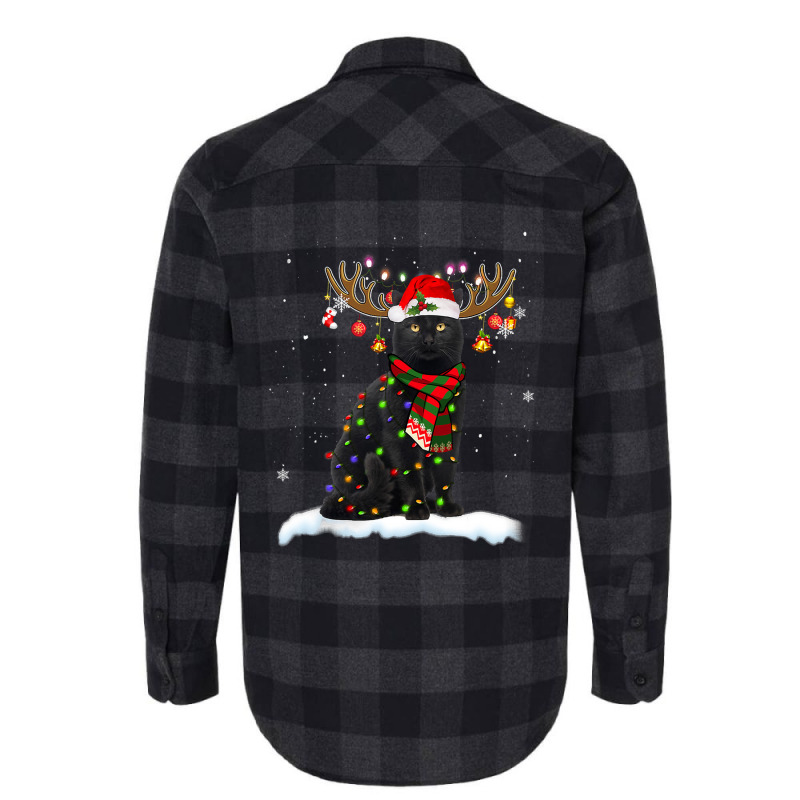 Black Cat Reindeer Christmas Light Shirt Cat Lover Christmas Flannel Shirt | Artistshot