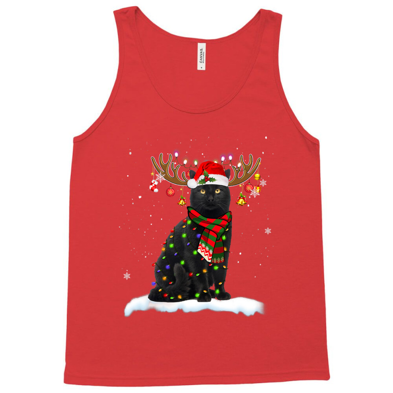 Black Cat Reindeer Christmas Light Shirt Cat Lover Christmas Tank Top | Artistshot