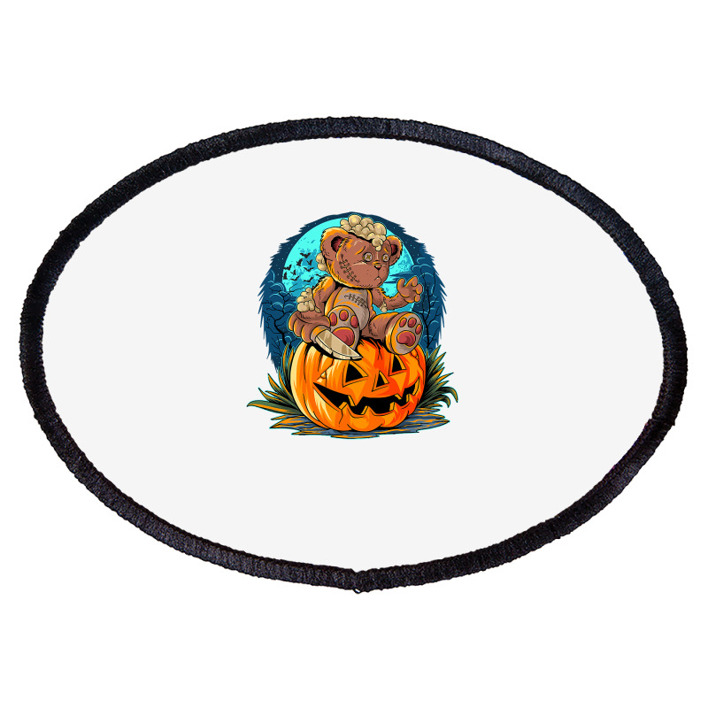 Killer Teddy Bear Lazy Halloween Pumpkin Scary Monster Oval Patch | Artistshot