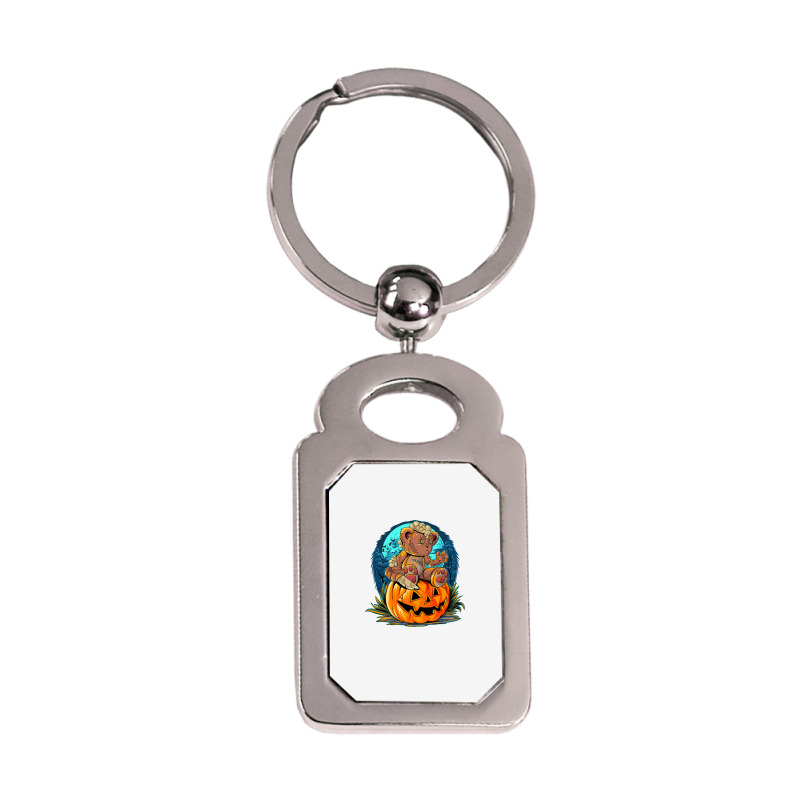 Killer Teddy Bear Lazy Halloween Pumpkin Scary Monster Silver Rectangle Keychain | Artistshot