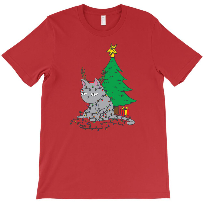 Cat Christmas Lights And Christmas Tree T-shirt | Artistshot