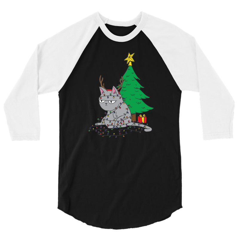 Cat Christmas Lights And Christmas Tree 3/4 Sleeve Shirt | Artistshot