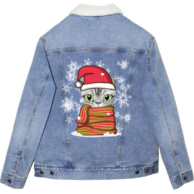 Cat Christmas Lovely Cat Christmas Unisex Sherpa-lined Denim Jacket | Artistshot