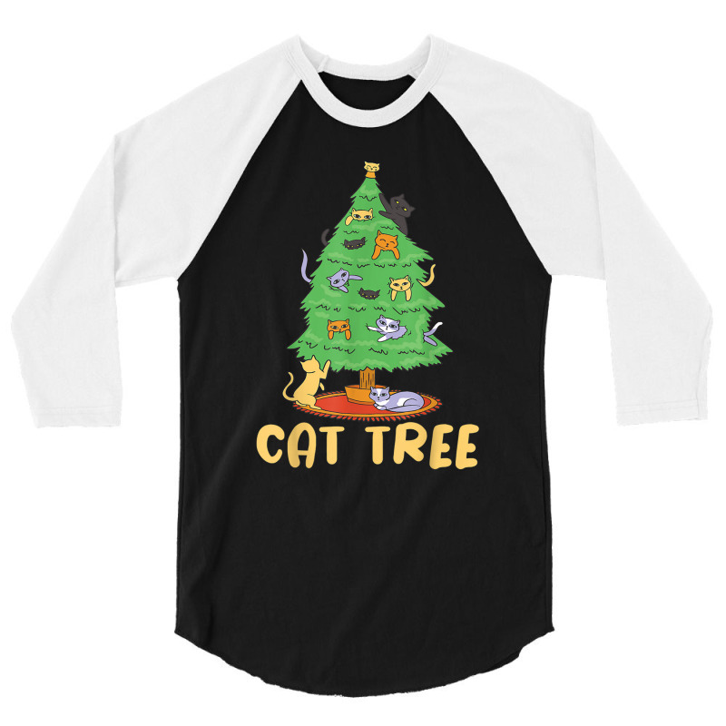 Cat Tree With Cats And Christmas Tree 3/4 Sleeve Shirt | Artistshot