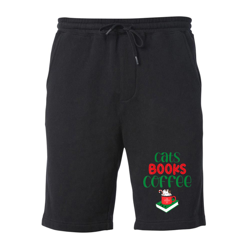 Christmas Cats Books Coffee Fleece Short | Artistshot