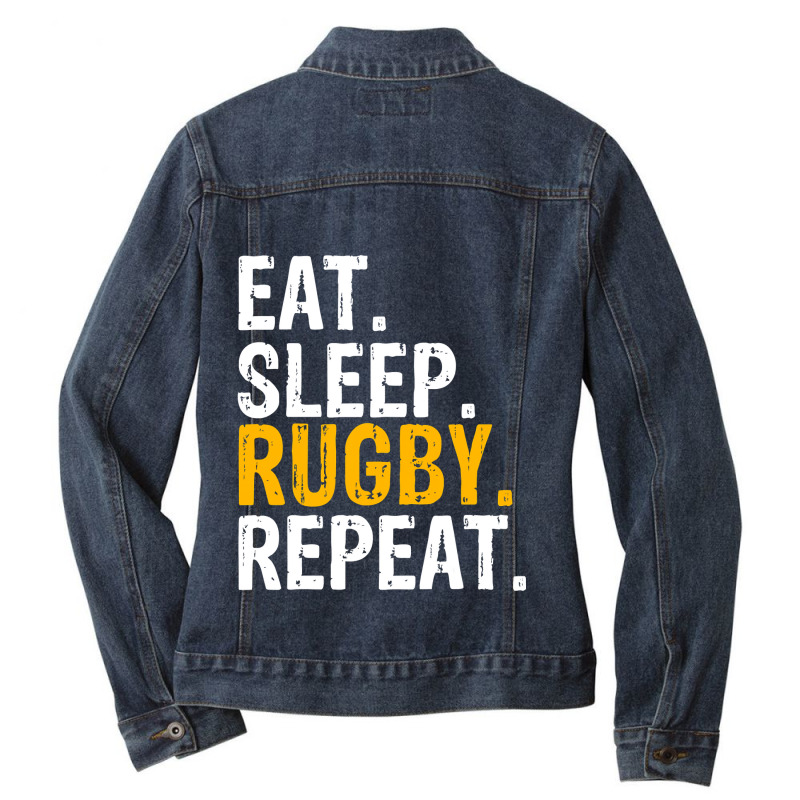 Eat Sleep Rugby Repeat Gift Ladies Denim Jacket by JamesArtists | Artistshot