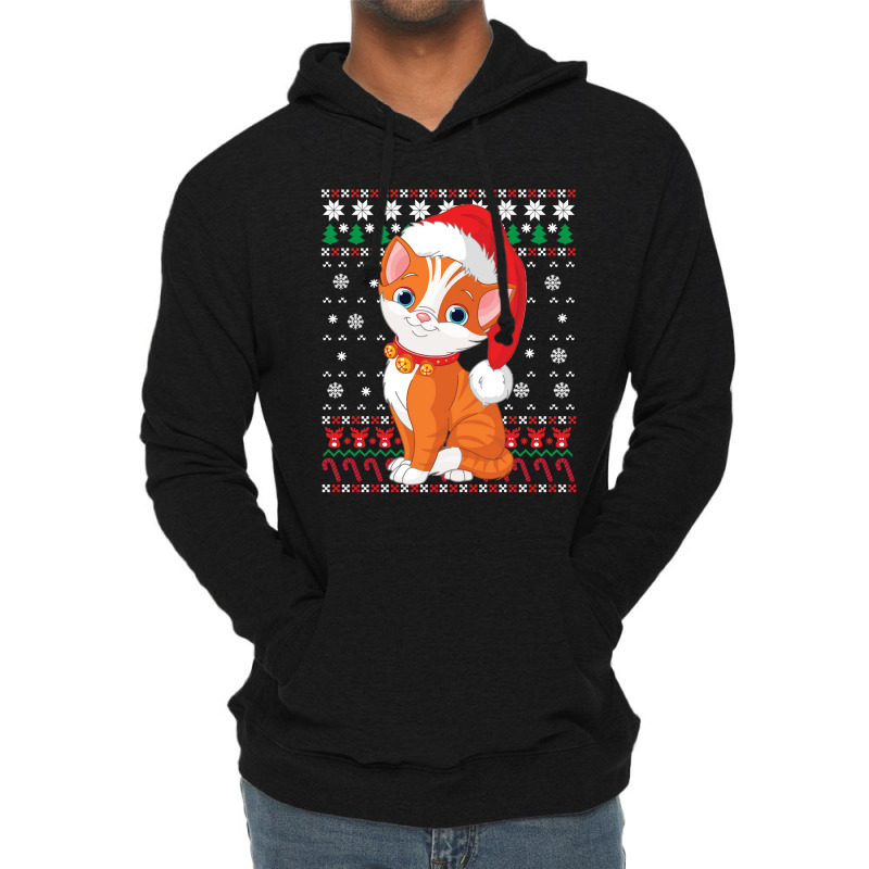 Funny Cat Ugly Christmas Sweater Cat Santa Christmas Lightweight Hoodie | Artistshot