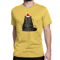 Funny Christmas Cat With Fairy Lights And A Christmas Hat Classic T-shirt | Artistshot