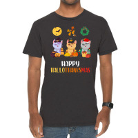 Kitten Cat Halloween Christmas Cats Happy Hallothanksmas Cat Swea Vintage T-shirt | Artistshot