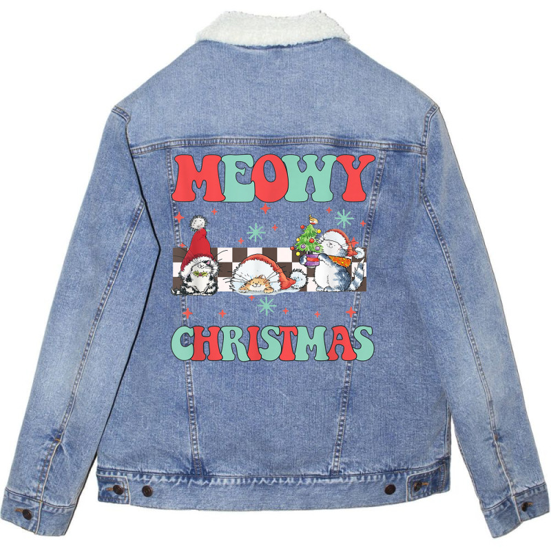 Merry Christmas Cute Cats Funny Ugly Christmas Cat Lover Unisex Sherpa-lined Denim Jacket | Artistshot