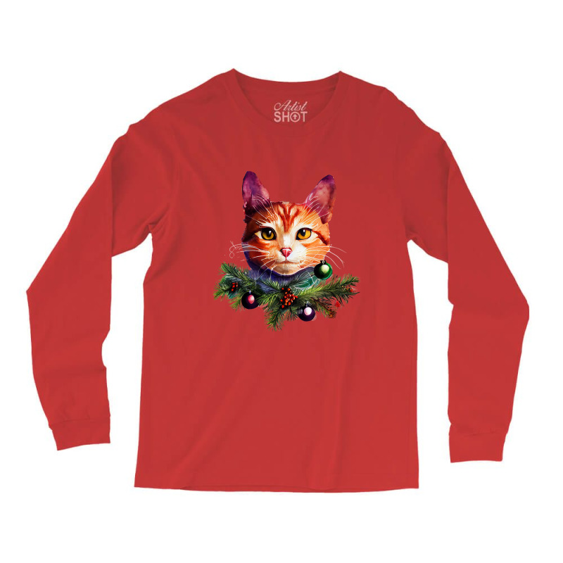 Orange Cat Christmas Vintage Cat Xmas Christmas Cat Pullover Long Sleeve Shirts | Artistshot