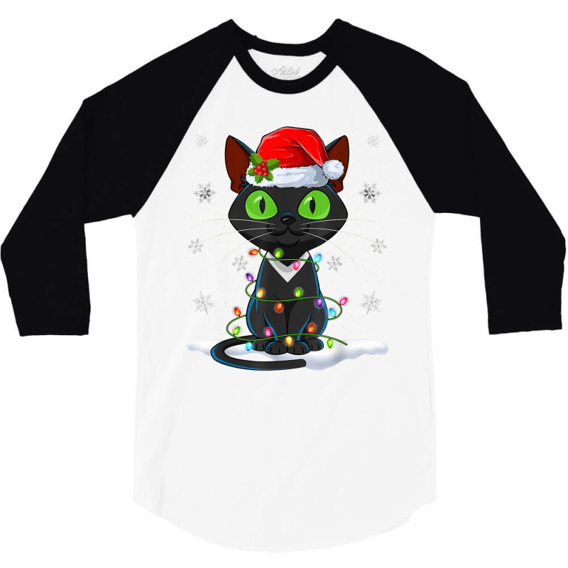 Santa Hat Cat Christmas Lights Funny Kitten Cat Lover 3/4 Sleeve Shirt | Artistshot