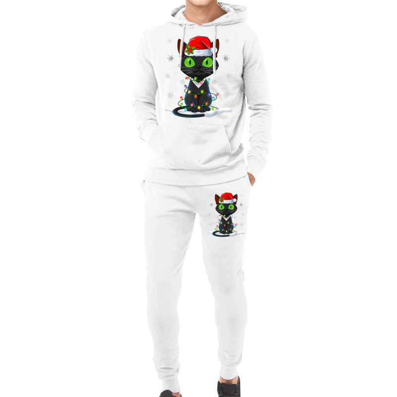 Santa Hat Cat Christmas Lights Funny Kitten Cat Lover Hoodie & Jogger Set | Artistshot