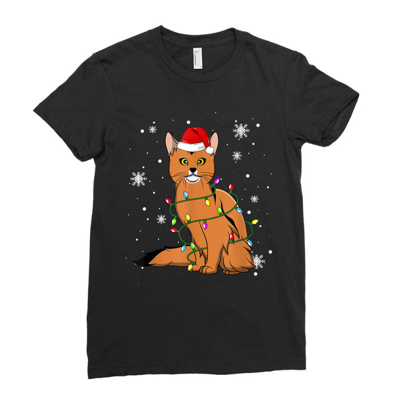 Somali Cat Christmas Lights Christmas Cat Santa Hat Ladies Fitted T-Shirt by fishd47 | Artistshot