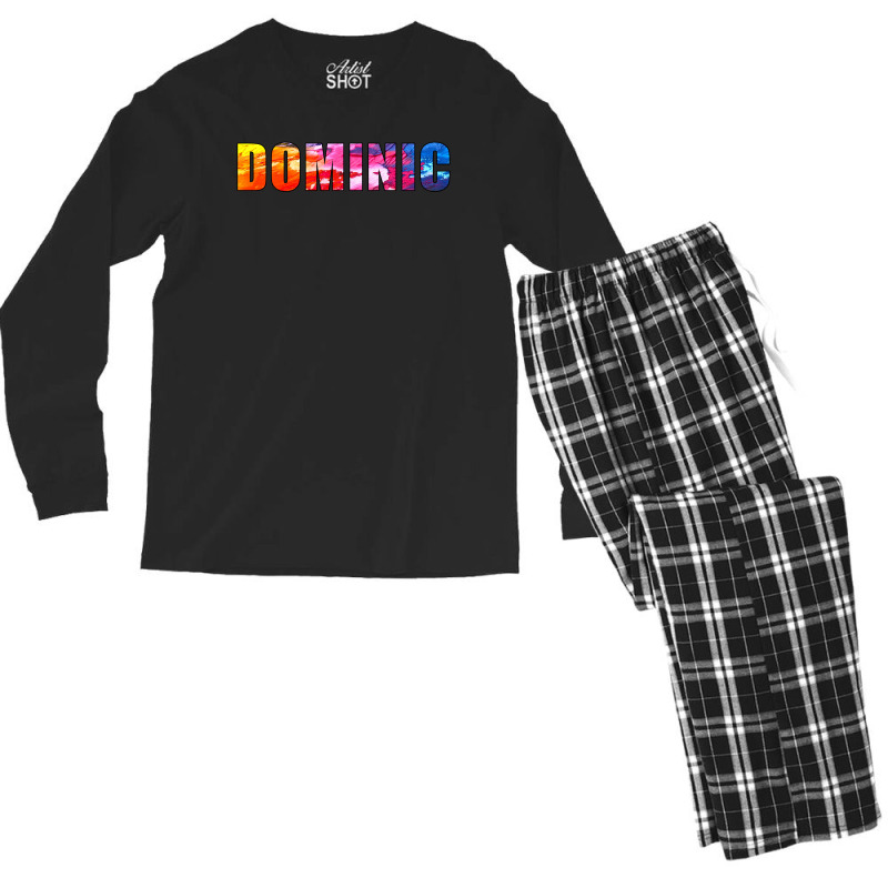 Dominic Name Art Rainbow Colorful Men's Long Sleeve Pajama Set by Ulya Abdulloh | Artistshot