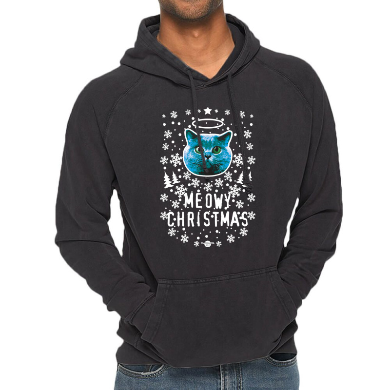 Black Cat Kitty Christmas Cat Holy Blue Cat Meowy Christmas Kitten Cat Vintage Hoodie | Artistshot