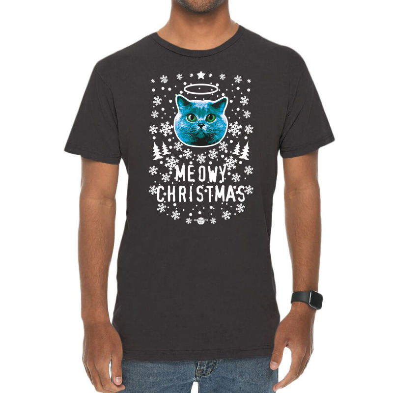 Black Cat Kitty Christmas Cat Holy Blue Cat Meowy Christmas Kitten Cat Vintage T-shirt | Artistshot