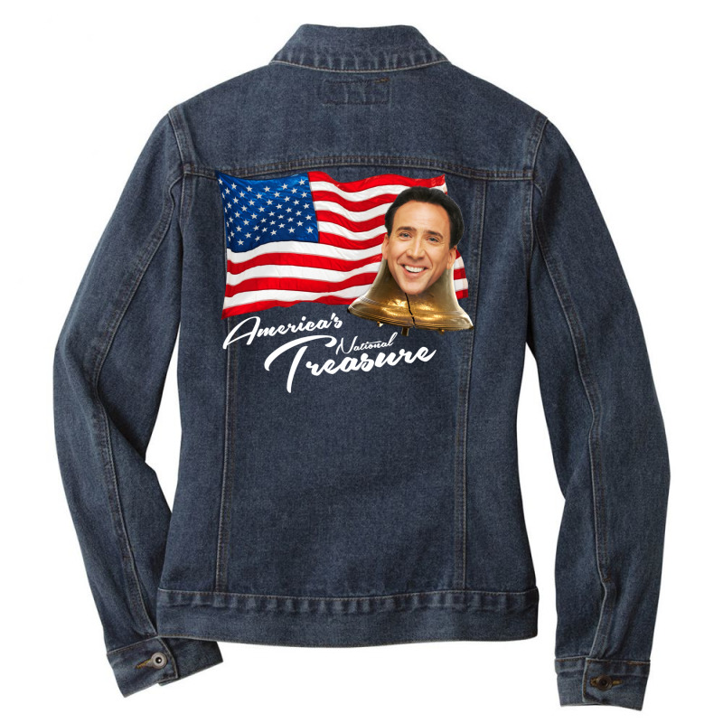 America's National Treasure   White Text Ladies Denim Jacket by pacajelattiir | Artistshot