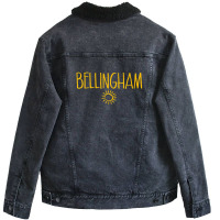 Bellingham Washington Drawing Of Sun Amber Print Unisex Sherpa-lined Denim Jacket | Artistshot