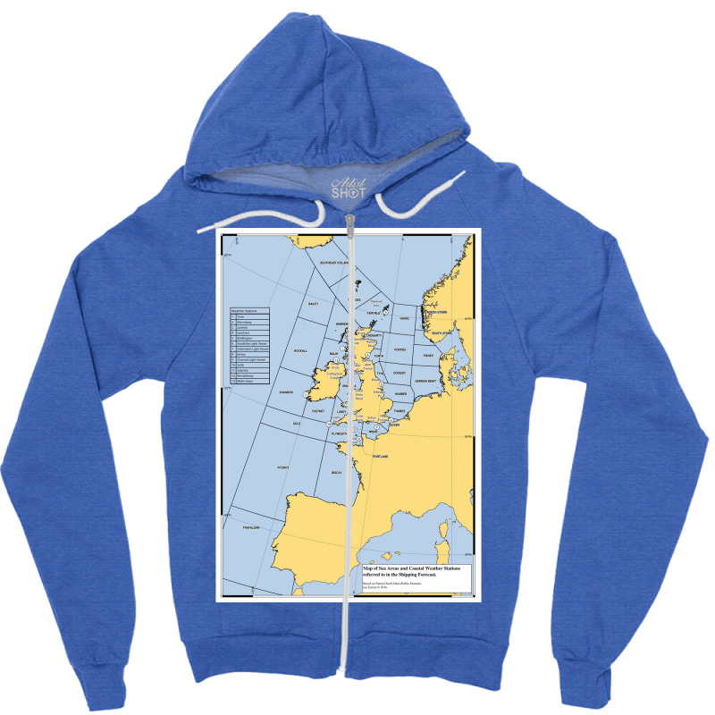 Uk Shipping Forecast Map  Blue Nostalgia Cute Zipper Hoodie | Artistshot