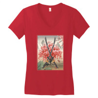 Ancient Japanese Culture Sakura Cherry Blossom Katana Sword Women's V-neck T-shirt | Artistshot