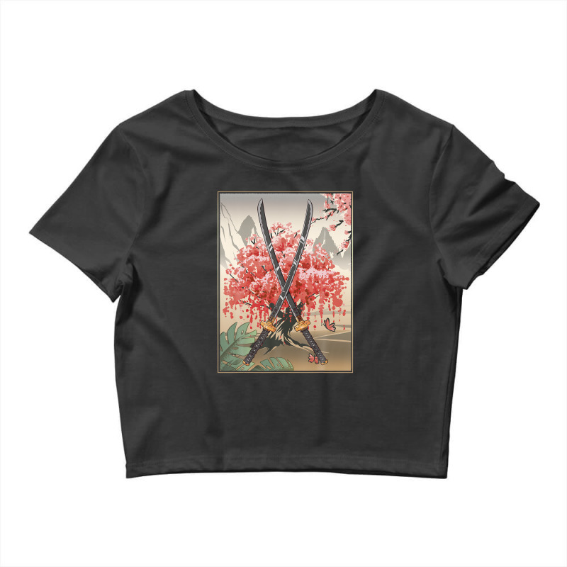 Ancient Japanese Culture Sakura Cherry Blossom Katana Sword Crop Top by kaciacindz6 | Artistshot