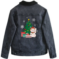 Lucky Cat Around The Christmas Tree Lucky Cat Unisex Sherpa-lined Denim Jacket | Artistshot