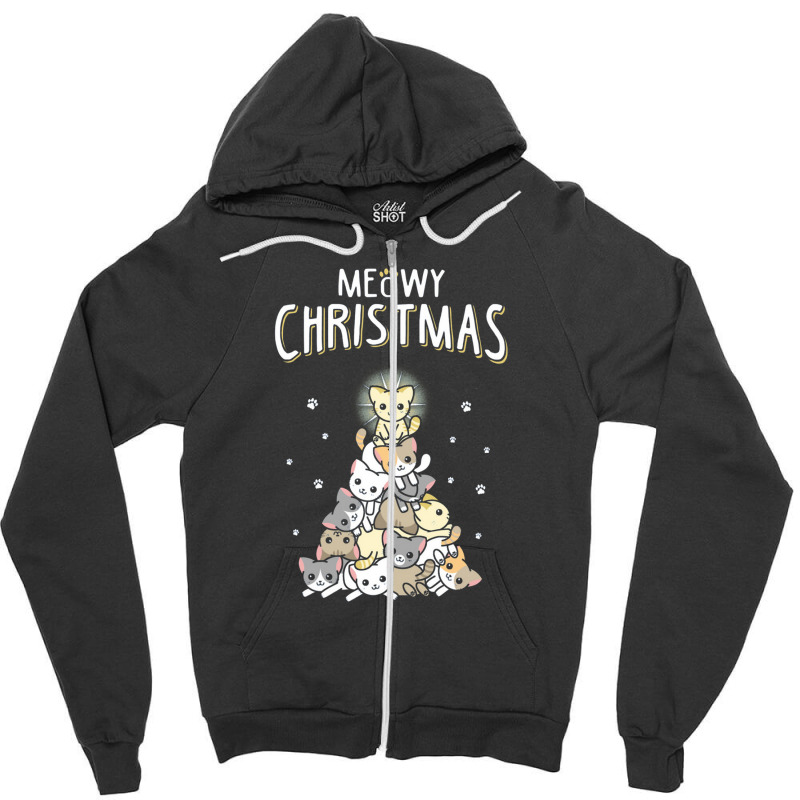 Ugly Cat Christmas Sweater Meow Christmas Zipper Hoodie | Artistshot